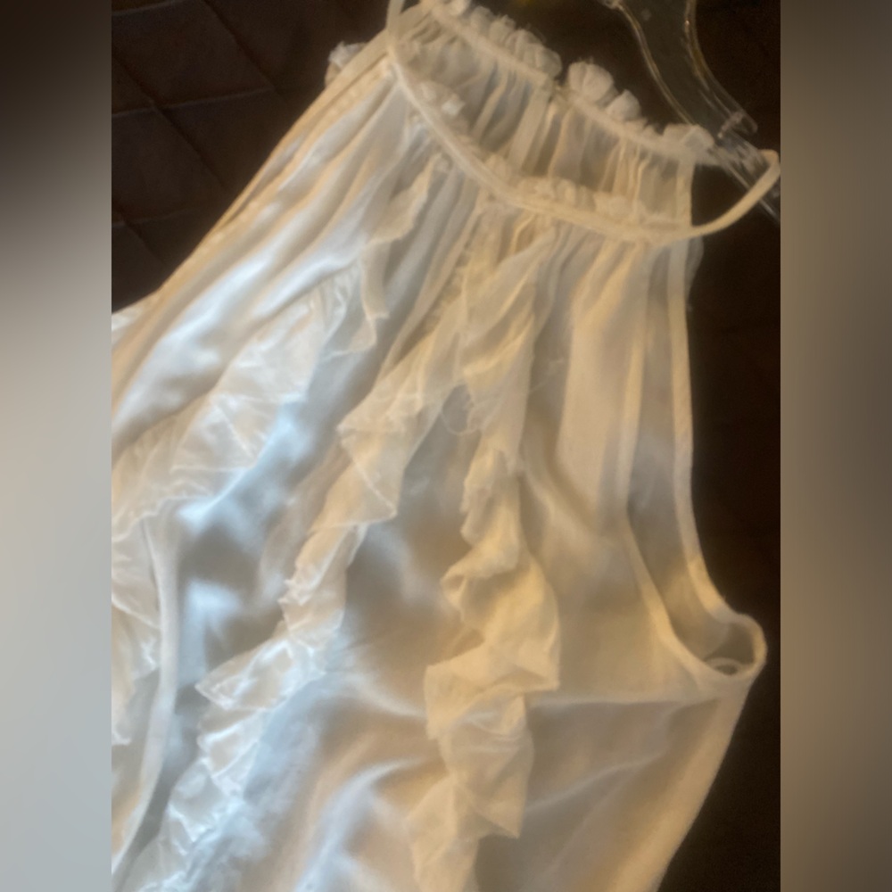🌸 Mustard Seed White Halter Top Tie Neck Flowy Ruffle Size Small Boho - Picture 2 of 9